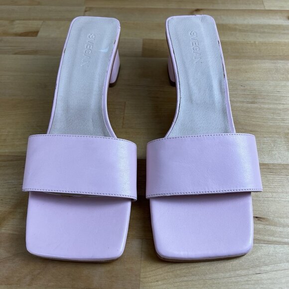 SVEGAN Alohas Pink Mules Block Heel Sandals Size EU 40 US 9 Slip-On Square Toe - Picture 3 of 13